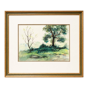 Vintage 1975 Signed Original Watercolor Landscape on Paper, Framed