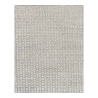 Rug & Kilim’s Modern Block Print Rug in Blue with White Floral Patterns - 9x12 For Sale
