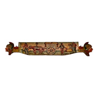 Outstanding Large Antique Hand Carved & Beautifully Painted Wood Italian Sicilian Donkey Cart Relic Fragment - 36 Inches Long For Sale
