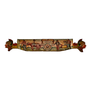 Outstanding Large Antique Hand Carved & Beautifully Painted Wood Italian Sicilian Donkey Cart Relic Fragment - 36 Inches Long