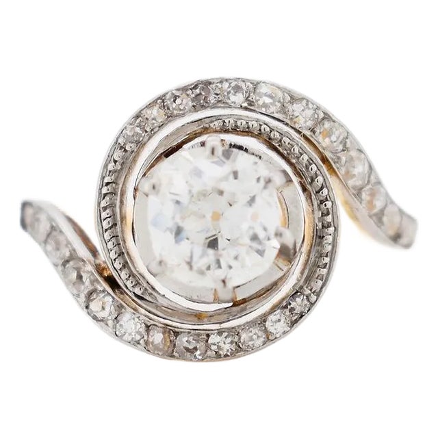 Circa 1900 Belle Époque Ring - Tourbillon Design With Old-Cut Diamonds 18k Gold For Sale