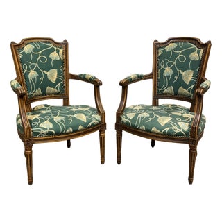 Louis XVI Style Beechwood Armchairs, 1800s, Set of 2 For Sale