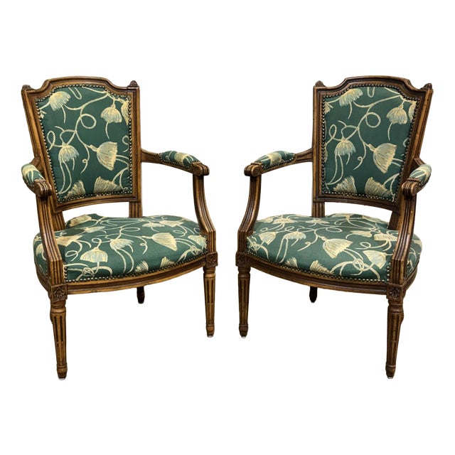 Louis XVI Style Beechwood Armchairs, 1800s, Set of 2 For Sale