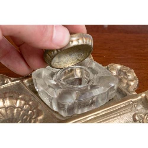 Vintage Rococò Style Brass and Crystal Double Inkwells and Stand For Sale In New York - Image 6 of 10