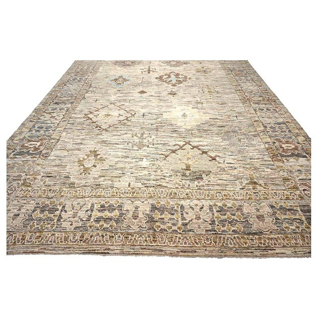 Textile 21st Century Turkish Oushak Wool 11x15 Tan, Charcoal & Ivory Handmade Area Rug #1144128 For Sale - Image 7 of 16