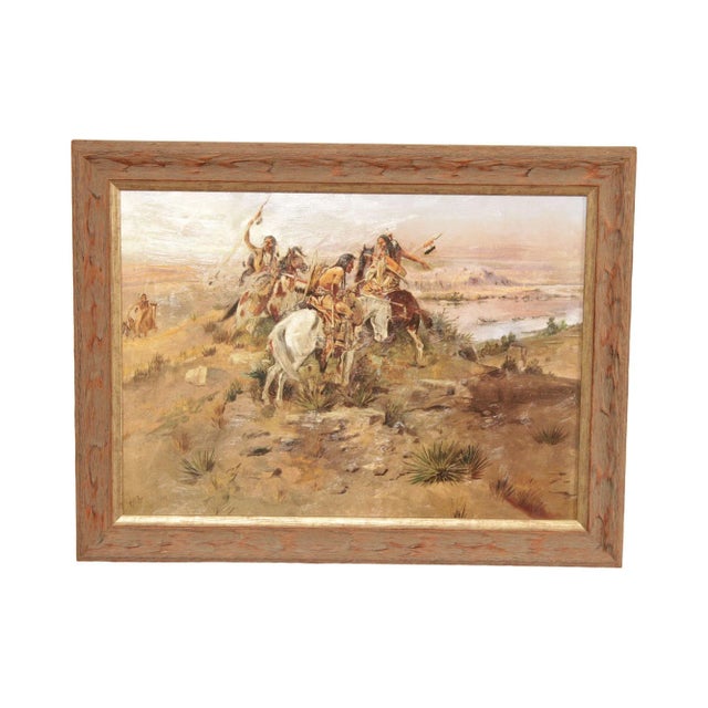Late 20th Century Charles M. Russell 'Indians Discovering Lewis and Clark' Embellished Print, Custom Framed For Sale - Image 13 of 13