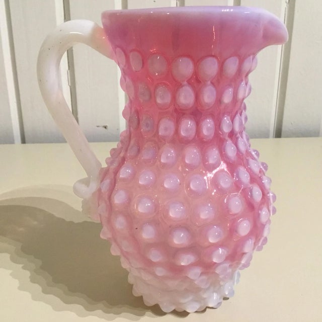 Light Pink ** 19th Century Cranberry Opalescent Glass Pitcher For Sale - Image 8 of 8