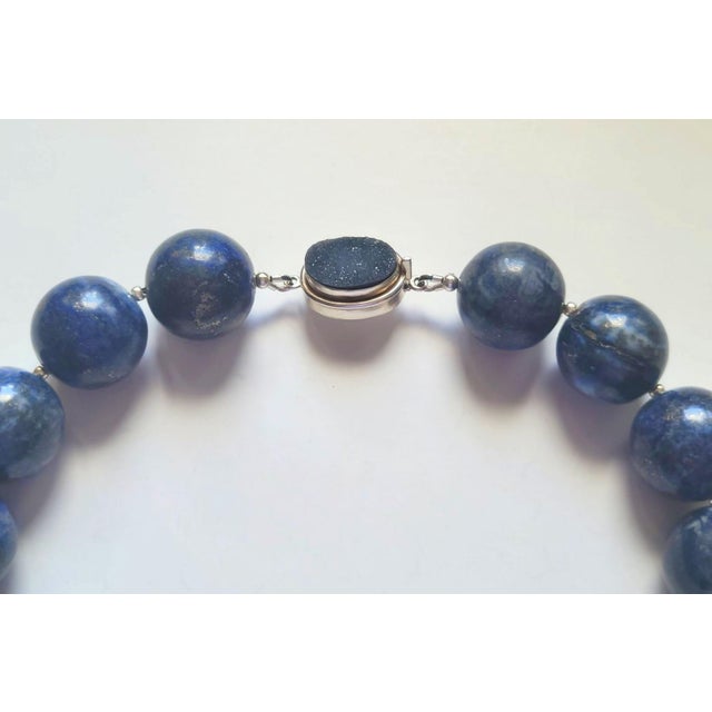 Metal Natural Lapis Lazuli Necklace With Agate Druzy Clasp For Sale - Image 7 of 7