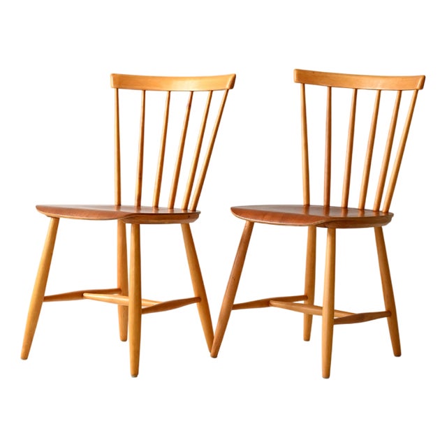 Scandinavian Pinstol Beech and Teak Chairs, 1960s, Set of 2 For Sale