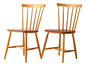 Scandinavian Pinstol Beech and Teak Chairs, 1960s, Set of 2