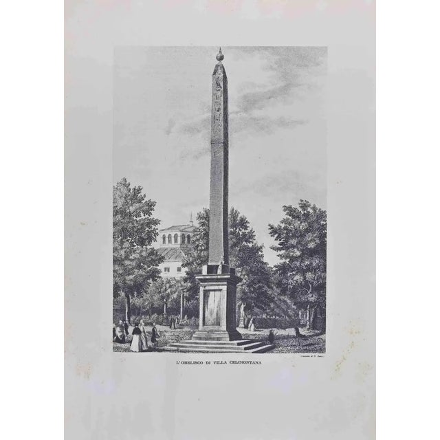 Domenico Amici, L'Obelisco di Villa Celimontana, Rome, Etching, 19th Century For Sale