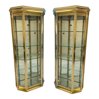 1970s Hollywood Regency Mid Century Brass Display Cabinet Set For Sale