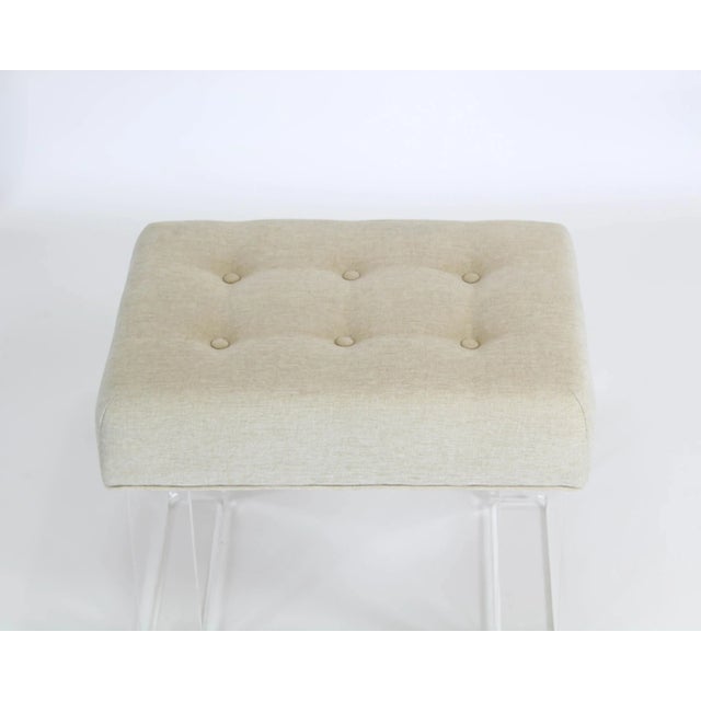 Acrylic Cream Chenille Tops Benches- a Pair For Sale - Image 4 of 6