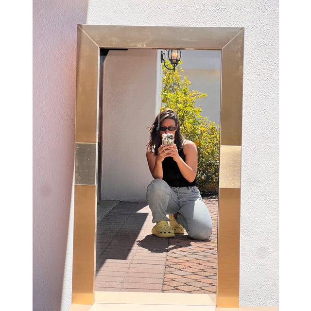 Postmodern Late 20th Century Postmodern Paul Evans Style Metallic Mirror With Shelf For Sale - Image 3 of 12