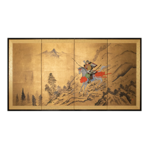 "Samurai", 1970s Showa Era Japanese Painted Byobu Screen