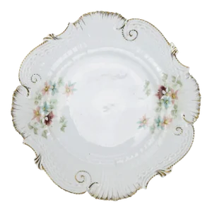 Elegant Antique White and Gold Porcelain Plate With Floral Motif