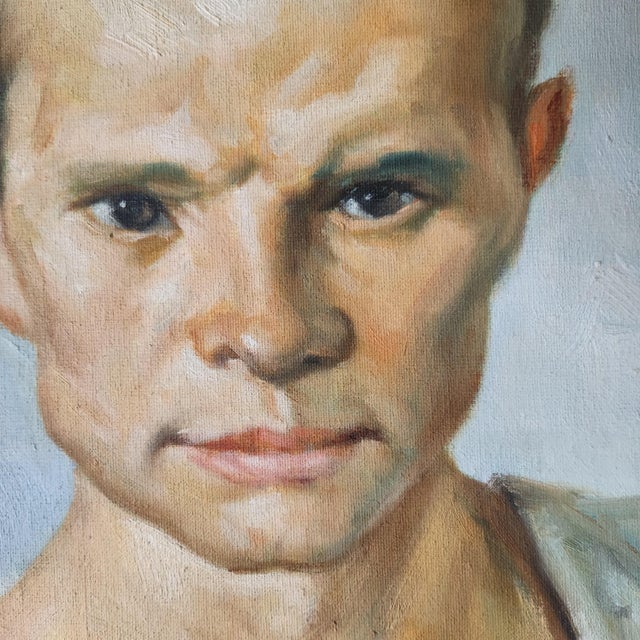 American 1960s Oil Portrait Painting of a Man in a Wifebeater Vest For Sale - Image 3 of 4