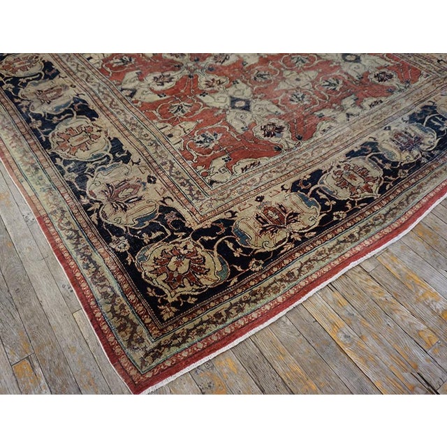 Red Rust Background Color With Herati Design Antique Persian Tabriz Haji Jalili Rug For Sale - Image 4 of 7