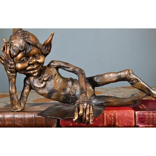 Elph Reading Statue in Bronze For Sale - Image 9 of 18