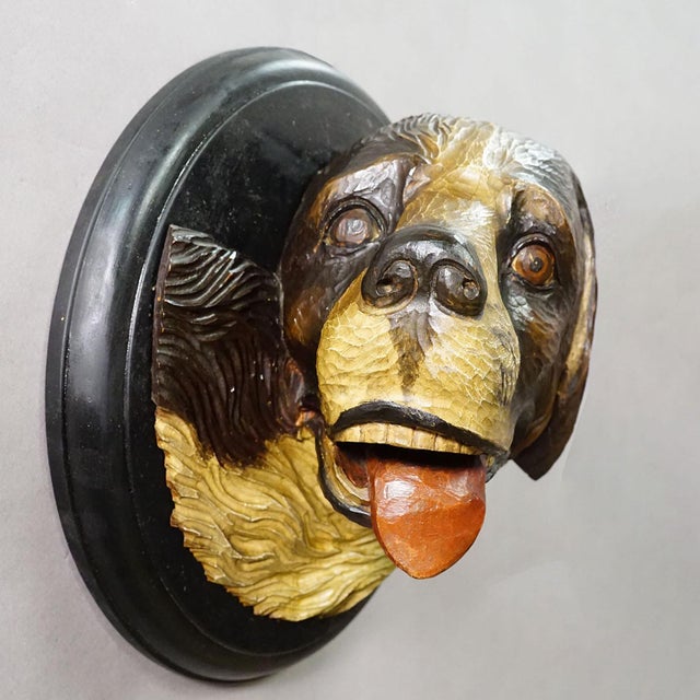 Farmhouse Antique Carved Wall Sculpture of a Hunting Dog’s Head, Ca. 1900s For Sale - Image 3 of 7