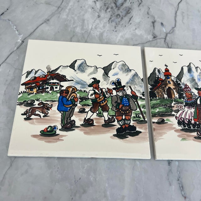 Vintage Handpainted Tiles of Scenes From Germany - Set of 4 Tiles - 2 Scenes For Sale - Image 4 of 12