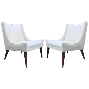 Pair of Swank Vintage Harvey Probber Lounge Chairs With Brass Handle Pulls