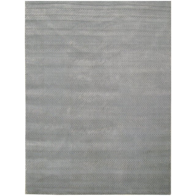 Transitional Wyllis Hand loom Viscose Blue/Aqua Rug-10'x14" For Sale - Image 3 of 3