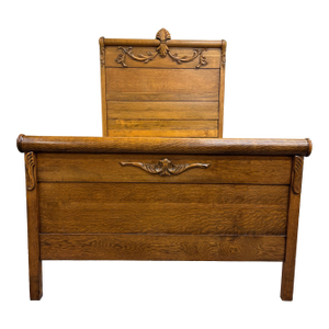 Antique Full Size Victorian Eastlake Carved Oak High Back Bed