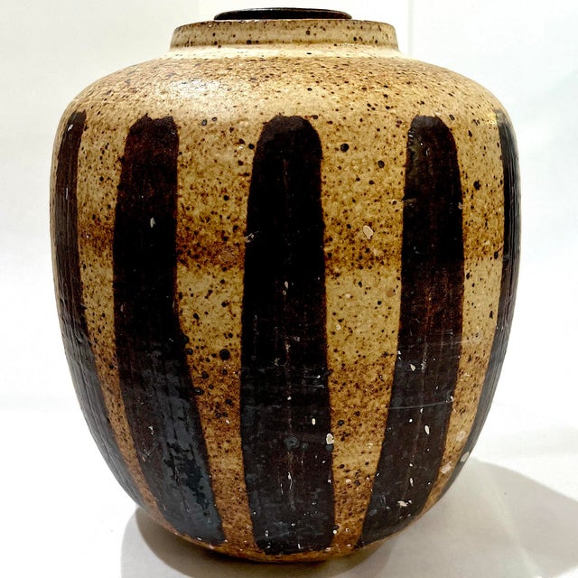 1970's Striped Stoneware Covered Storage Jar - Ken Edwards Montana Potter For Sale - Image 6 of 15