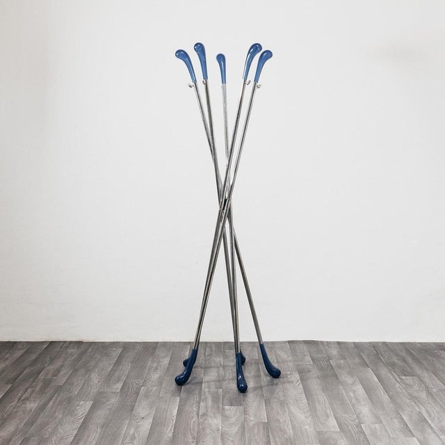 Very rare coat stand production Miniforms, made in the late 1980s. Chrome-plated steel frame, Royal blue plastic feet and...