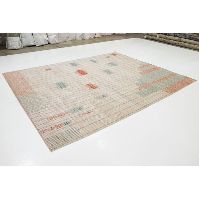 Modern Modern Hand Loom Beige Wool Rug With Geometric Design For Sale - Image 3 of 11
