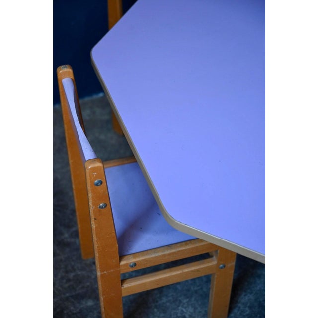 Vintage Octagonal Children's Table & Chairs in Beech and Lilac Formica, 1970s, Set of 6 For Sale - Image 12 of 18