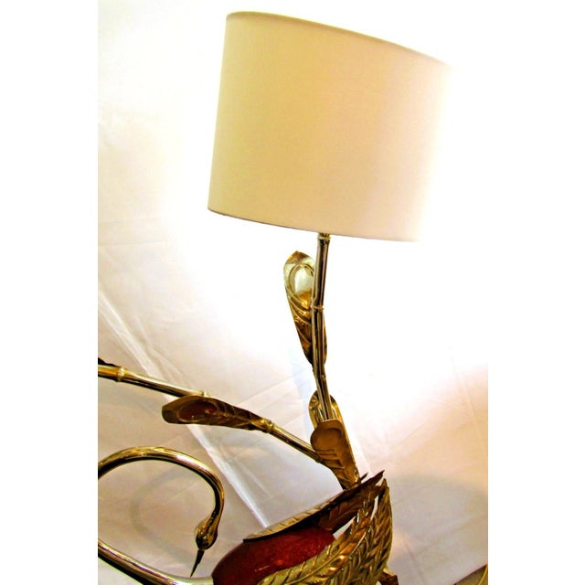 Rare Antonio Pavia Brass and Red Lacquered Wood Stork Floor Lamp Circa 1980s For Sale - Image 13 of 17