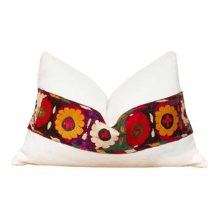 Lina Antique Uzbek Suzani Linen Pillow For Sale