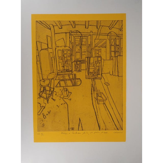 Pierre Collin, The Workshop (Yellow), Original Etching For Sale - Image 7 of 7