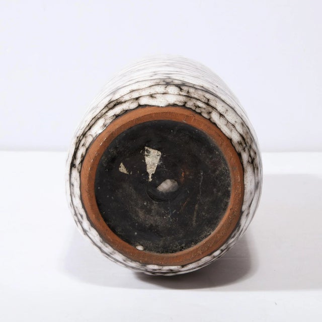 White Mid-Century Modernist White and Earth Toned Horizontally Striated Ceramic Vase For Sale - Image 8 of 11
