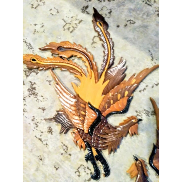 1960s Vintage Mid Century Modern Handmade Custom Tri Colored Carved Wood Fighting Roosters Cocks - a Pair For Sale - Image 5 of 7