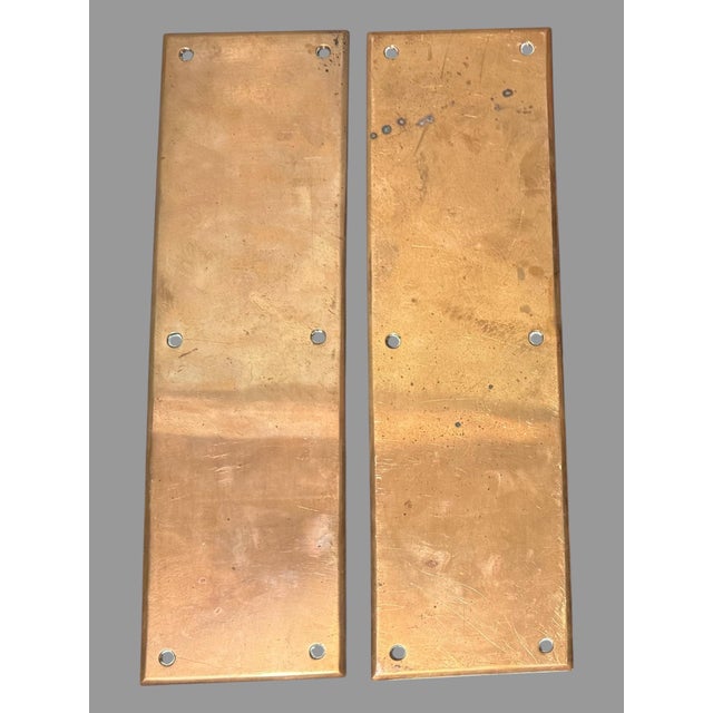 Victorian Pair of Antique Architectural Salvage Victorian 14" Copper Door Push Plates For Sale - Image 3 of 4