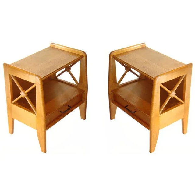 Jacques Adnet Vintage 1950s Jacqurs Adnet Oak Night Stands - a Pair For Sale - Image 4 of 4