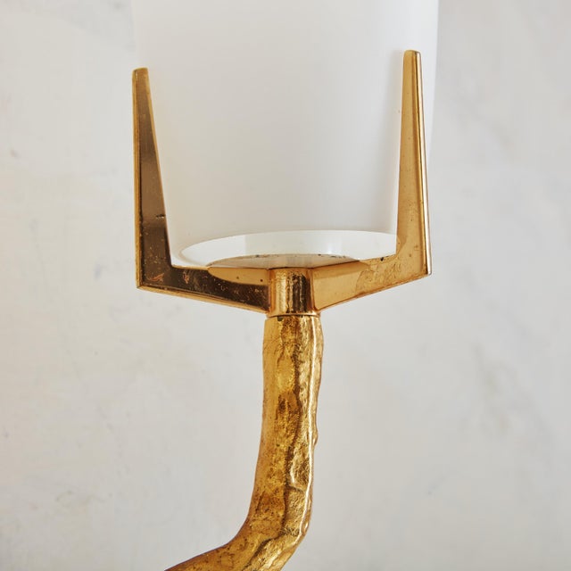Gilt Bronze + Opaline Glass Sconce by Maison Arlus, France 1960s For Sale - Image 9 of 11