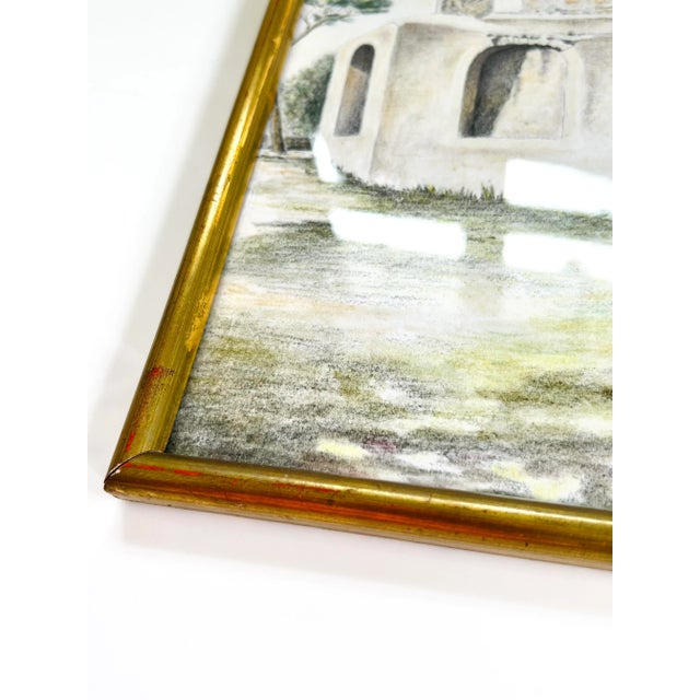 Wood Vintage French Provincial Roman History Original Drawing of La Tour Magne in Nimes Southern France Signed by Artist Bonnefoi, Framed. For Sale - Image 7 of 12