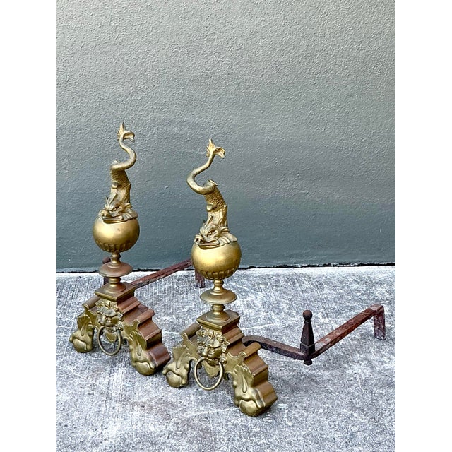 Vintage Brass Koi Andirons - A Pair For Sale - Image 12 of 12
