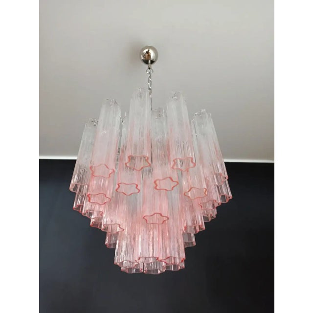 Murano Murano Glass Tube Chandelier – 36 Glasses Transparent With Pink Shades Tube For Sale - Image 4 of 11