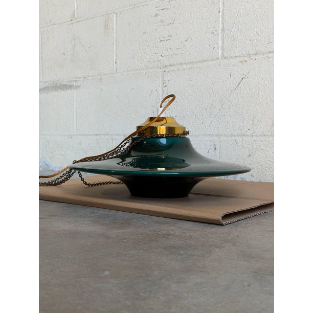 Mid 20th Century Mid-Century Modern Green Glass and Brass Pendant Ceiling Light For Sale - Image 4 of 10