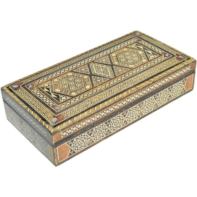Taupe Vintage Moorish-Patterned Mother-Of-Pearl Inlaid Damascene Box For Sale - Image 8 of 8