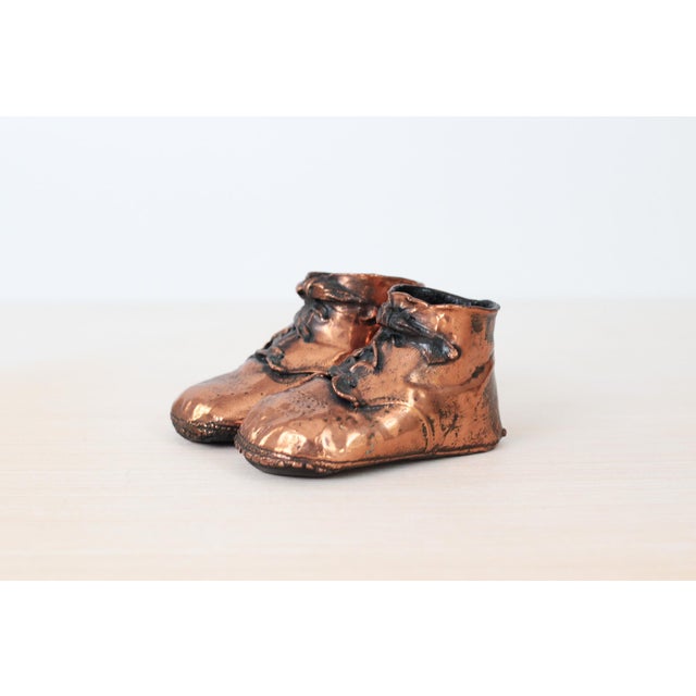 1950s Mid-Century Copper Bronzed Baby Shoes, Vintage Nursery Decor For Sale - Image 5 of 18