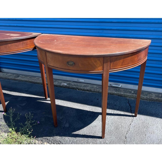 1940s 1940s Pair of Williams Smith Demi Lune One Drawer Tables For Sale - Image 5 of 9