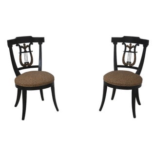 Pair Lyre Back Black Finish Occasional Chairs For Sale
