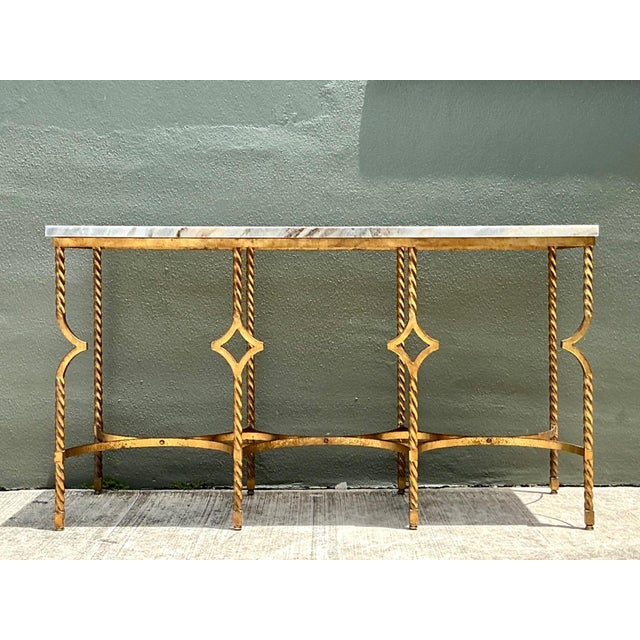 Stone Gray Vintage Twisted Iron and Marble Console Table For Sale - Image 8 of 18