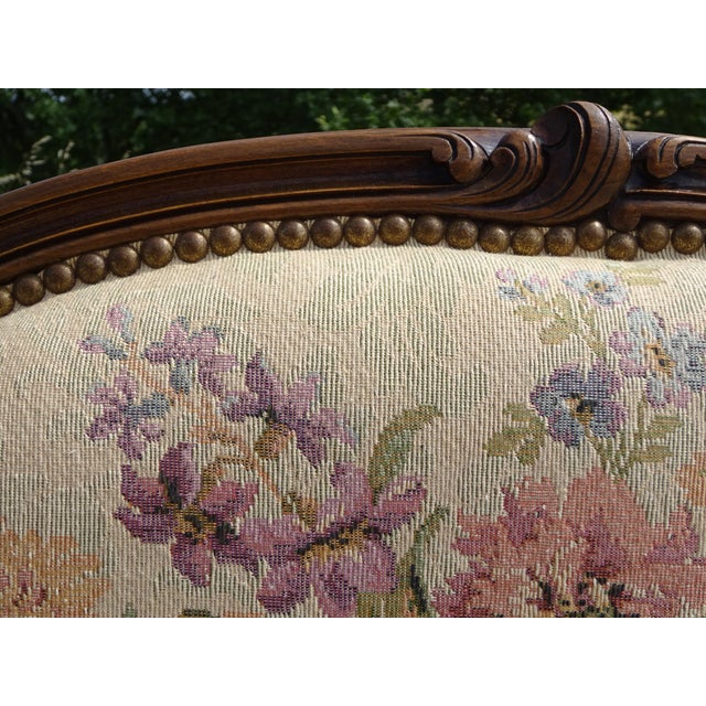 Sleigh Bed in Wood and Jacquard Fabric, 1950 For Sale - Image 13 of 18